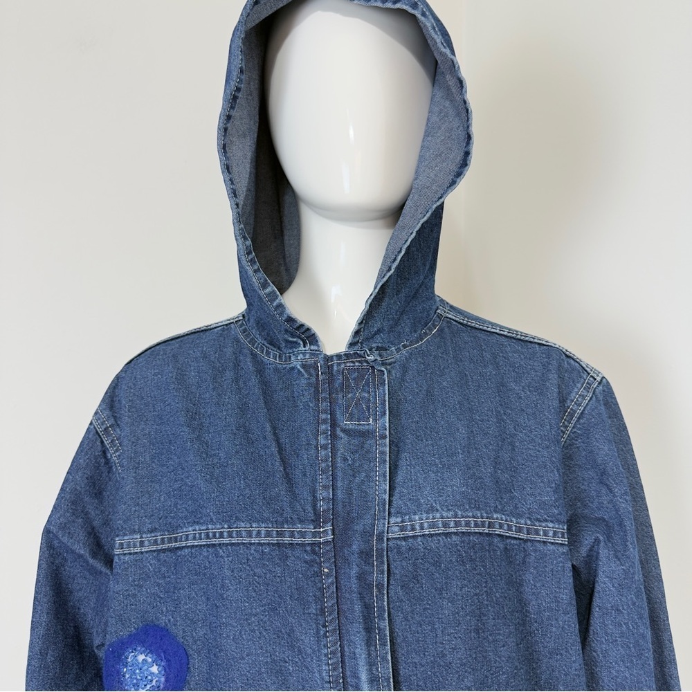 Keren Hart Women’s Denim Jacket Size L – Floral & Stone Accents, Deep Pockets - Picture 7 of 14